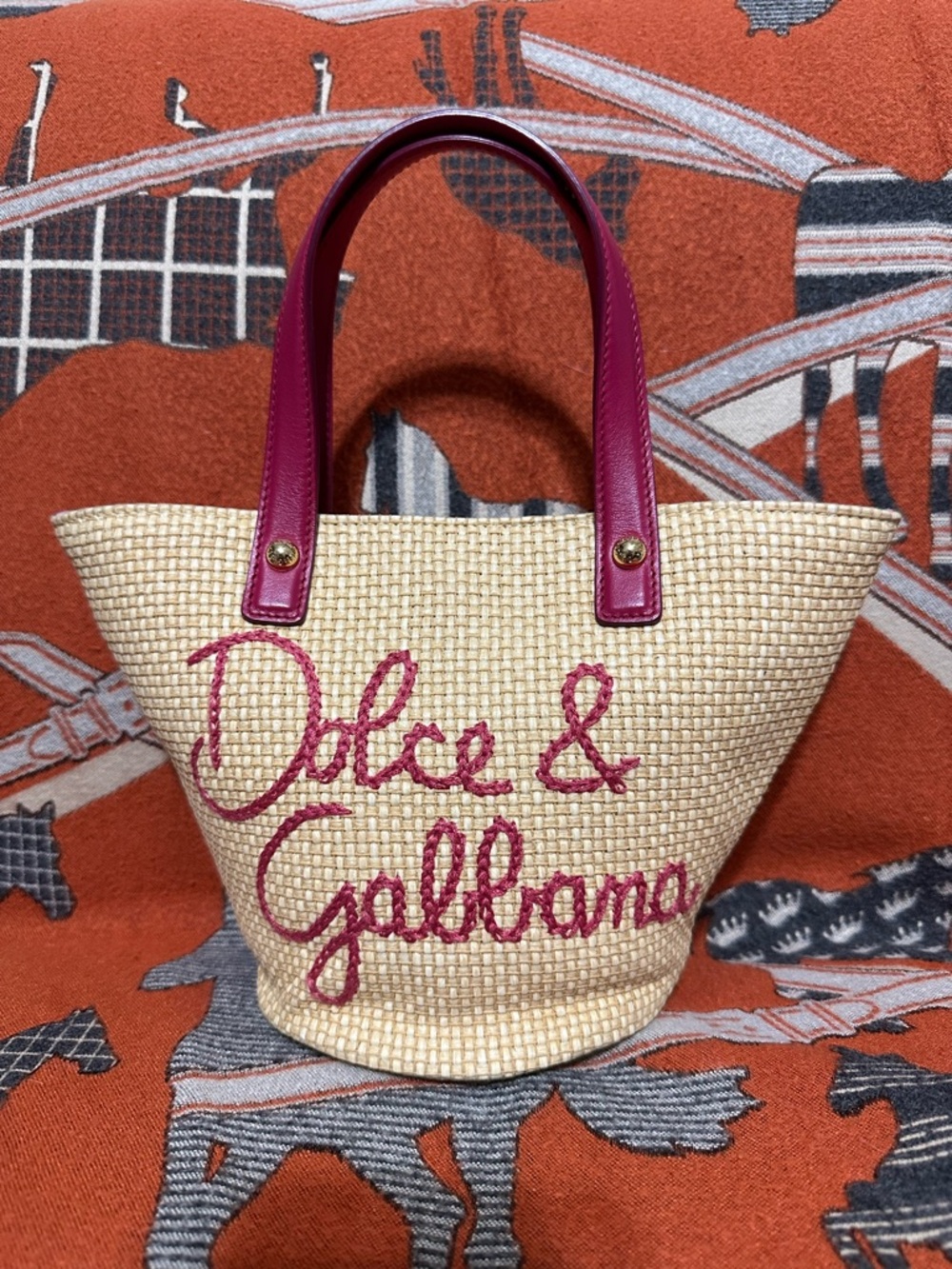 DOLCE & GABBANA❤️🌟STRAW MINI TOTE W/ PINK LEATHER HANDLES ⭐️